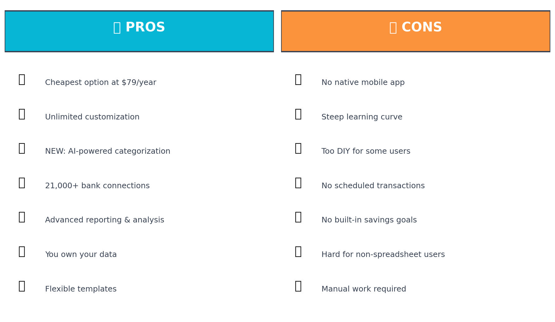 Tiller Money pros and cons comparison