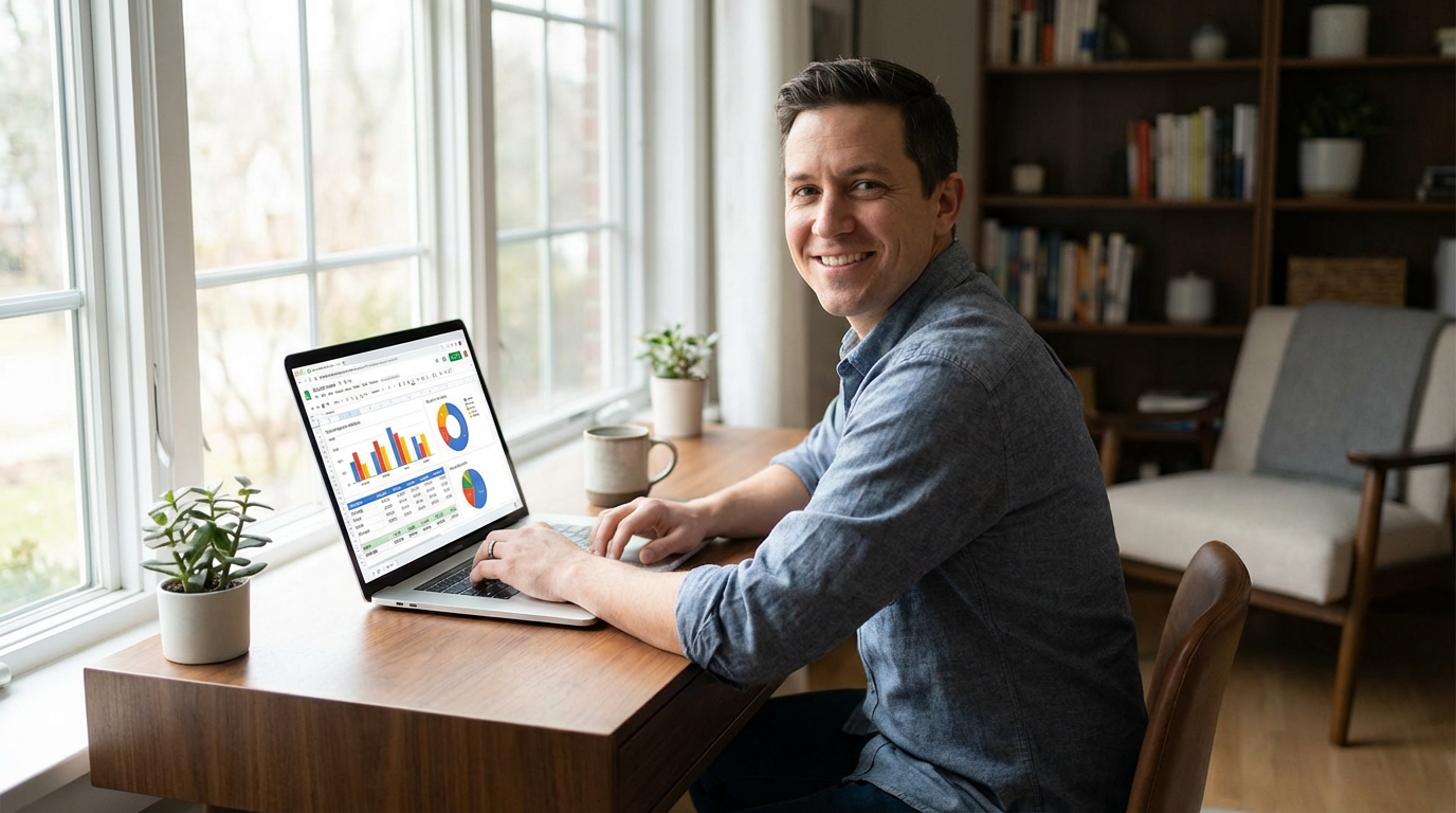 Person using Tiller Money on laptop to manage budget spreadsheet